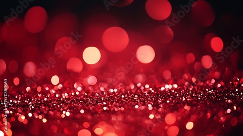 Blurred red sparkle and bokeh background with a line of glittery texture shining through