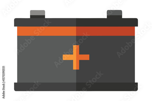 Modern flat icon of a car battery with a positive terminal symbol