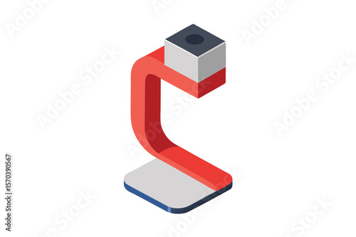 Isometric 3d render of a modern red and gray abstract sculpture