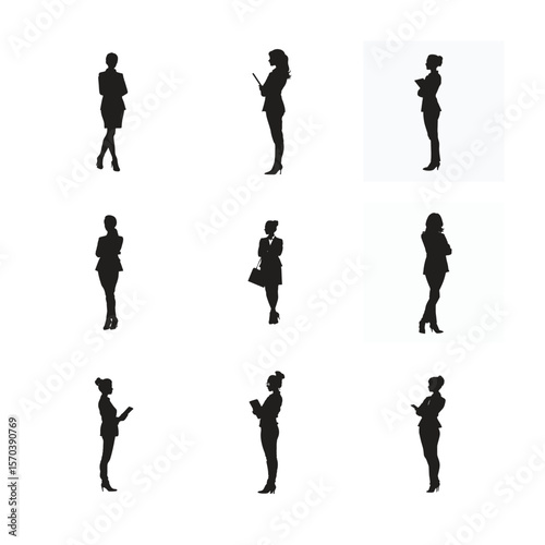 Silhouettes of People Woman Business and Sports Vector Illustration