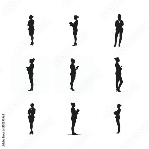 Business People Silhouettes Collection of Women in Various Poses Vector Illustration