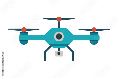 Modern teal drone with camera and red propeller accents