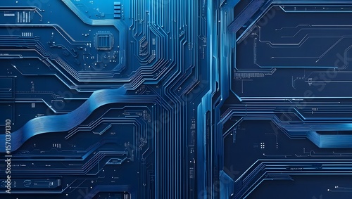 Futuristic desktop wallpaper tech background in blue tones with digital circuits and abstract lines