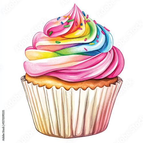 Vibrant Rainbow Cupcake with Delicate Sprinkles