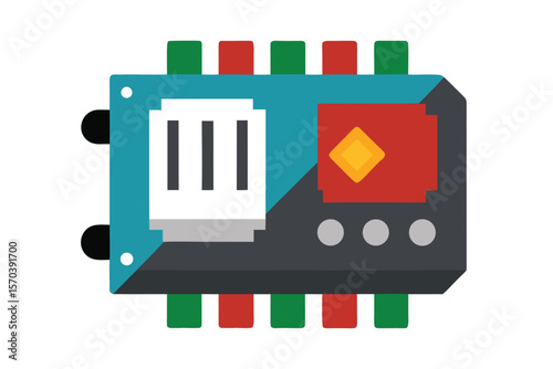 a motherboard with connectors on white background.