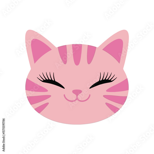 Pink cat face with closed eyes and stripes feline animal
