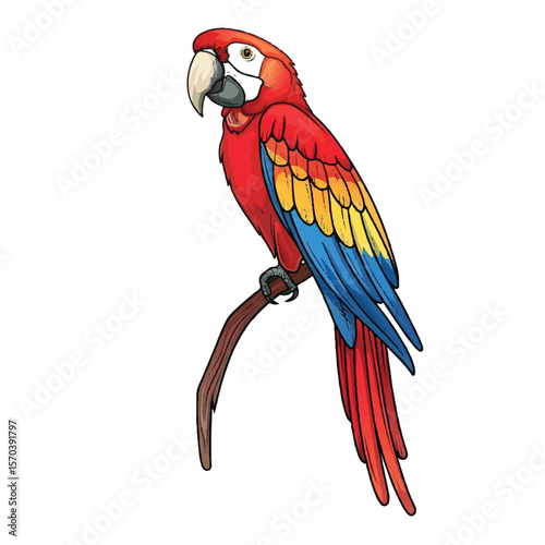 Vibrant Scarlet Macaw Perched on a Branch