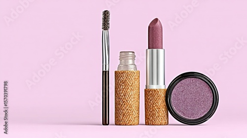 Three beauty products displayed against a pastel background.