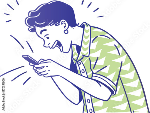 Surprised person looking at phone shocked excited