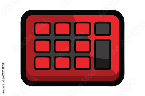 Red and black grid of square buttons with rounded corners