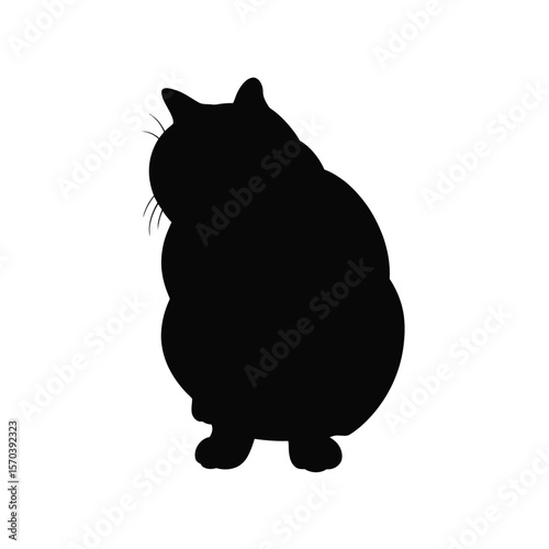 Plump cat silhouette black white