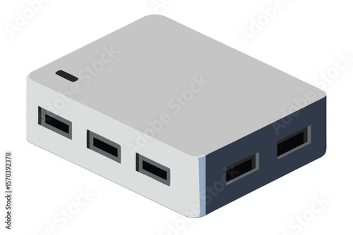 a multi port usb charger hub on white background.