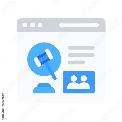 Auction website design with gavel flat vector illustration