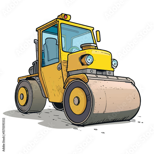 Vibrant Yellow Road Roller in Action