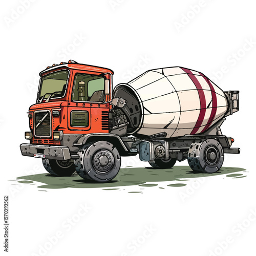Vintage Red Cement Mixer Truck Illustration