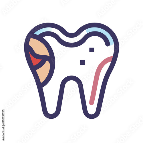 Cartoon tooth decay graphic illustration on a White Background