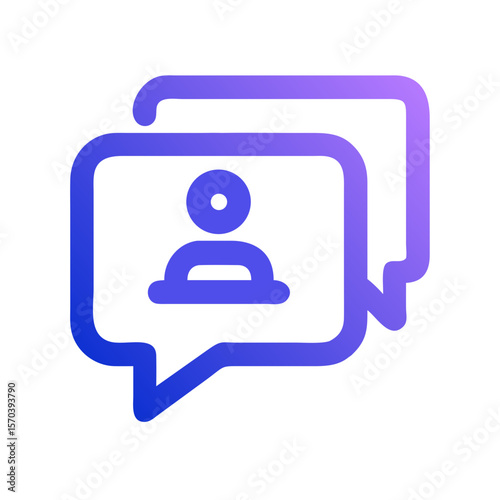 Two chat bubbles with a person icon inside design