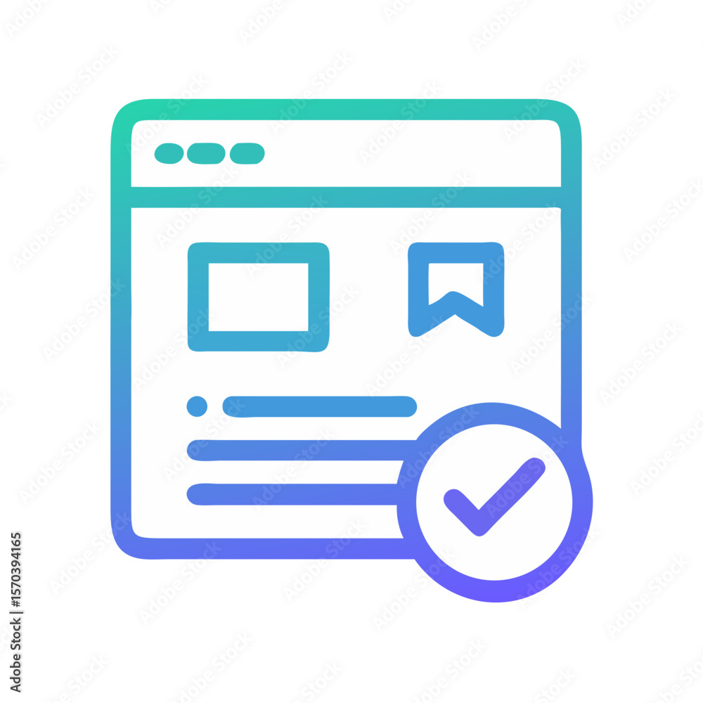 Website interface icon with checkmark showing validation process Website interface icon with checkmark showing validation process