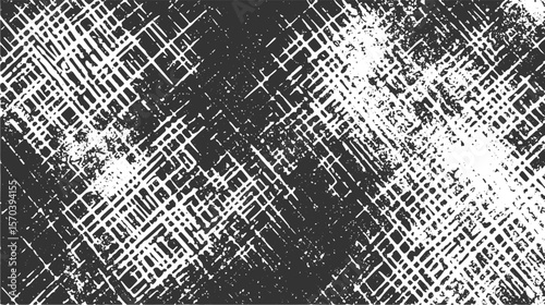 Abstract Black and White Distressed Grid Pattern Texture Background Graphic Design Element Intersecting Lines Grunge Style Overlay