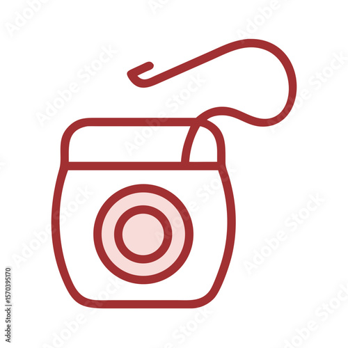 Minimalist dental floss container icon with trailing thread design