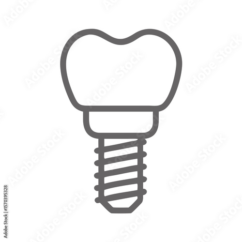 Dental Implant Illustration in Gray Outline on White Background