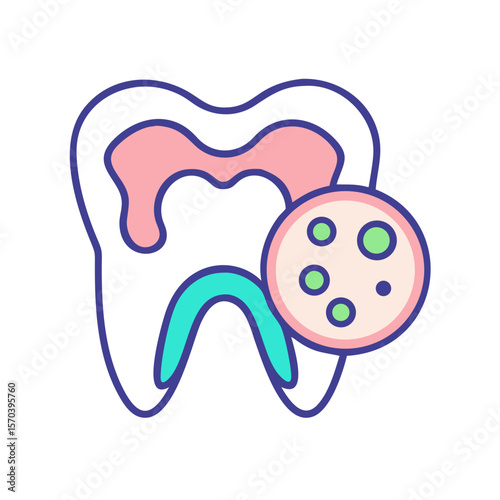 Tooth decay and bacteria close up vector illustration