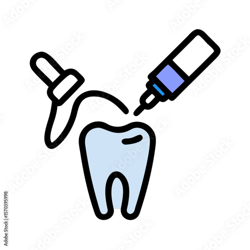 Minimalist tooth illustration with fluoride treatment on White backdrop