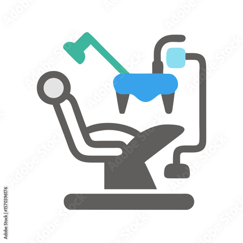 Flat dental chair icon in shades of blue and gray