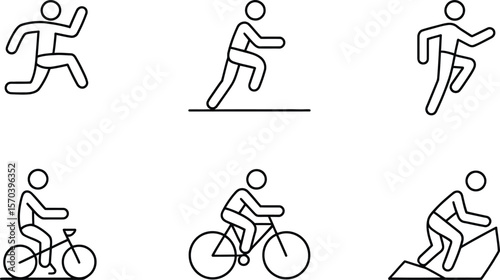 Collection of simple line art icons depicting different athletic activities and sports