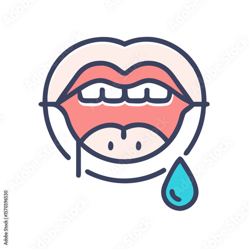 Whimsical mouth icon with a dripping water drop detail