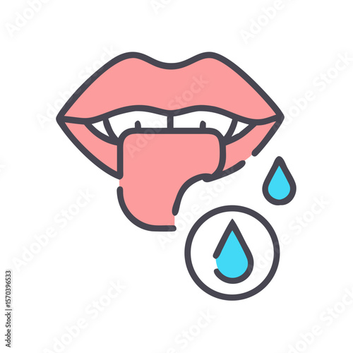 Pink lips with tongue out and blue water drops