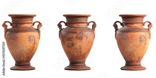Three terracotta urns with handles