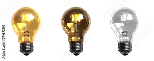 Three incandescent light bulbs in warm, neutral, and cool tones