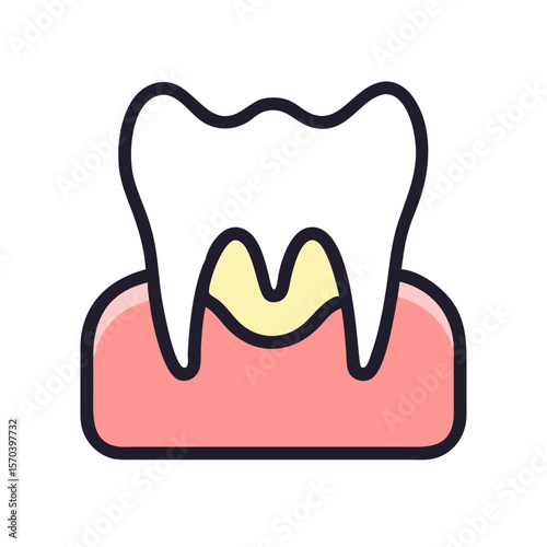 Tooth with decay in gums dental flat illustration style