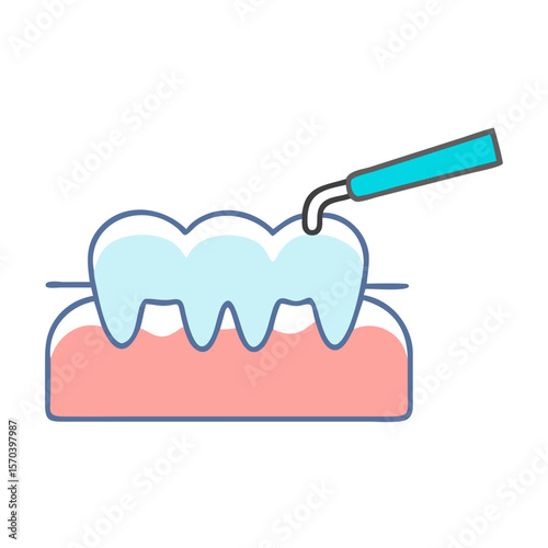 Dental hygiene tool examining three teeth in light blue