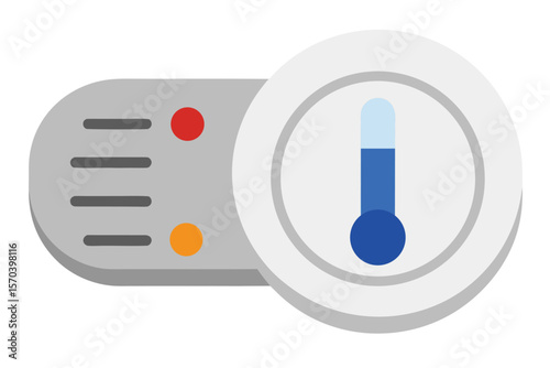 Modern thermometer gauge with control panel and indicator lights