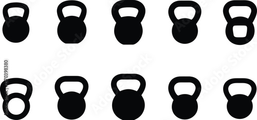 A collection of ten kettlebell icons arranged in two rows on a white background