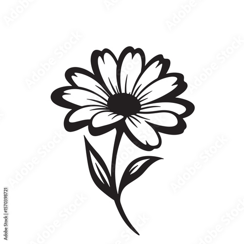 Simple black and white daisy flower vector illustration on a clean white background