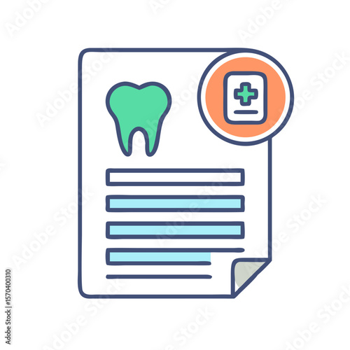 Dental record graphic icon with tooth on medical document