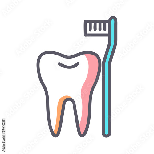 Stylized tooth with toothbrush icon on White Background