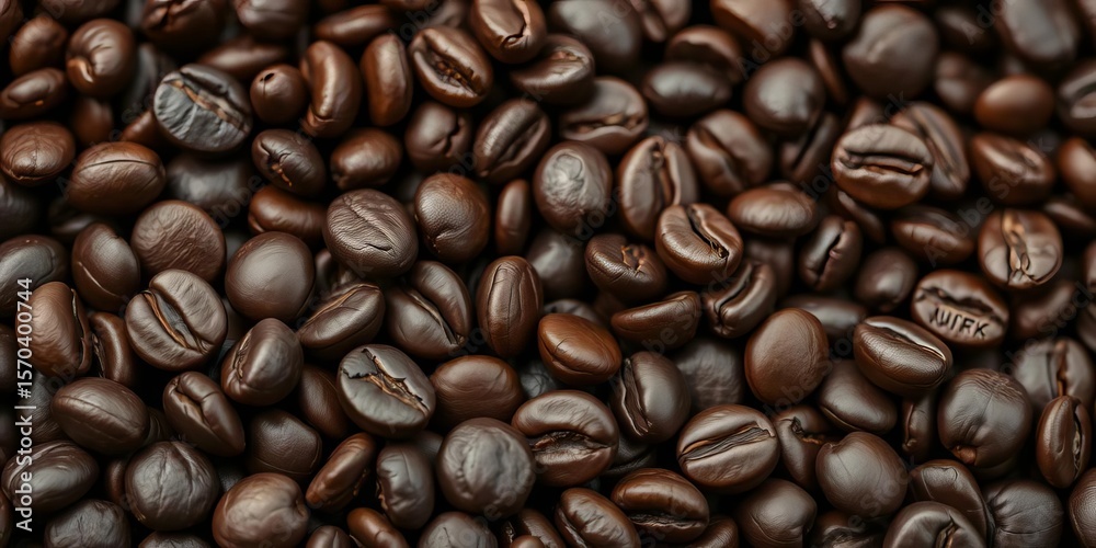 Fototapeta premium Dark roasted coffee beans, close-up, espresso texture, robusta, rich