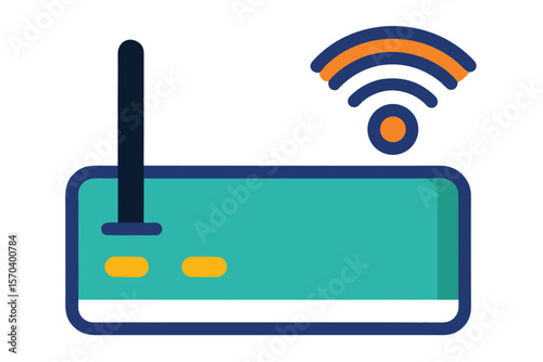 Modern wireless router icon with wi fi signal and antenna