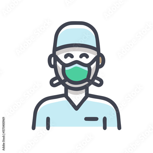Medical professional wearing personal protective equipment illustration on White