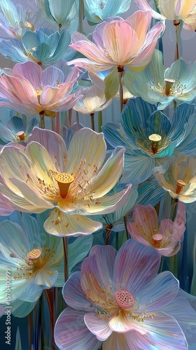 Pastel colored flower art, soft focus, dreamy aesthetics, calming