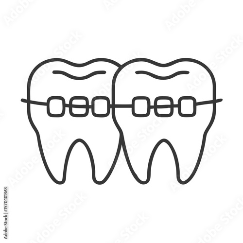 Illustration of two teeth with braces on a White Background