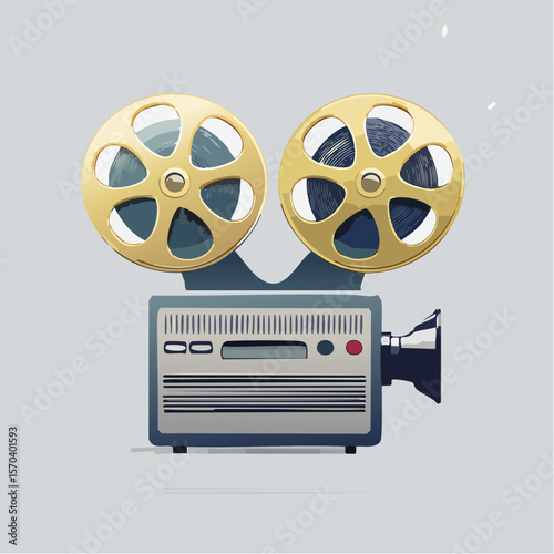 embossed film projector with twin reels and layered offset path detailing vector