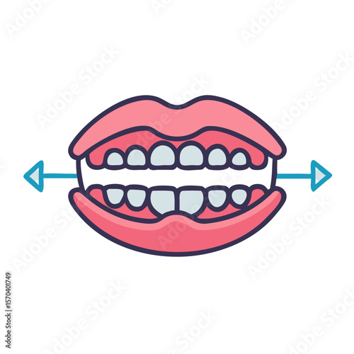 Cartoon mouth with teeth and arrow graphic on White