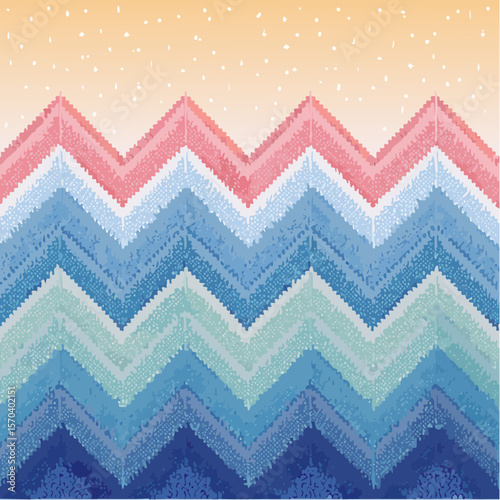 chevron sky pattern with tiny budding rows in soft blue and dusty white