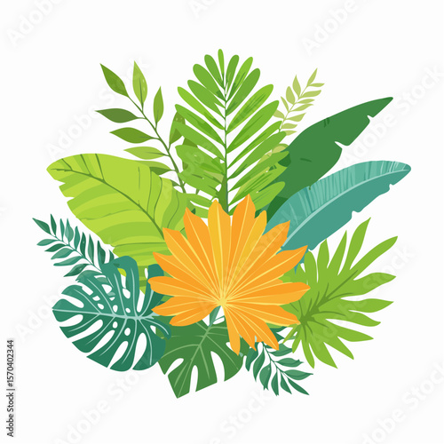 layered tropical leaves in watercolor masks with soft depth and natural flow