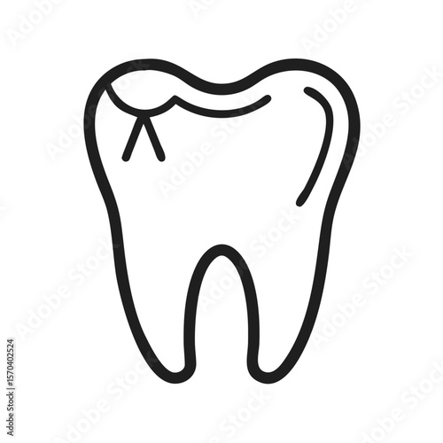 Single line art of tooth with cavity decay